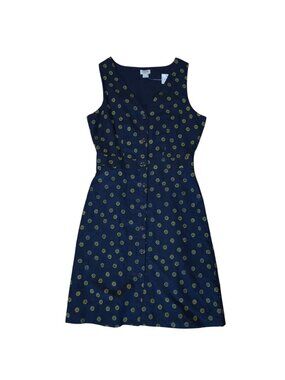 J.Crew Floral Dress Sleeveless Fit & Flare Button Front Size 0 Navy Linen Cotton
